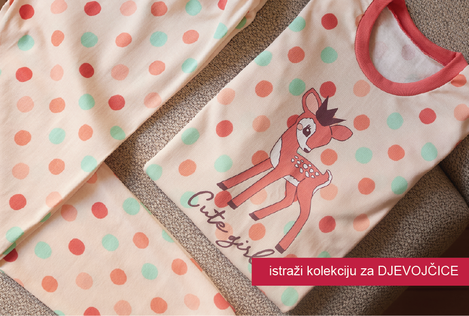 Pidžama za djevojčice u bež boji sa tufnama i bambijem na gornjem delu 